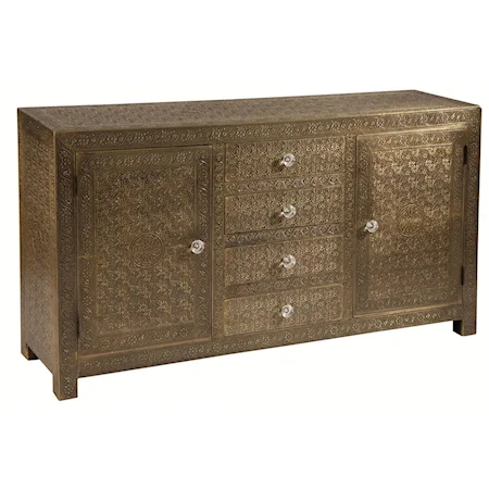 Brass 2-Door, 4-Drawer Cabinet